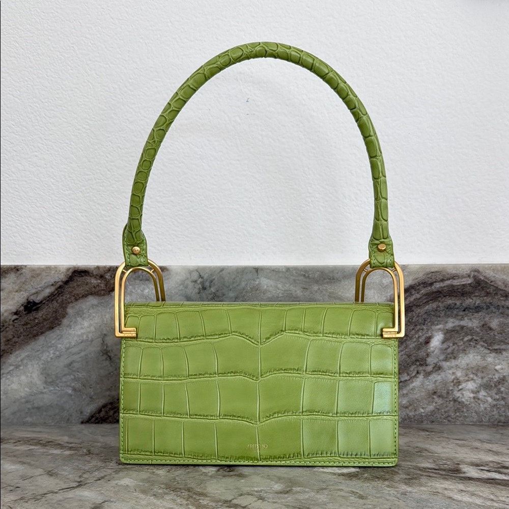 Apede Mod | Green Crocodile-Embossed Shoulder Bag
